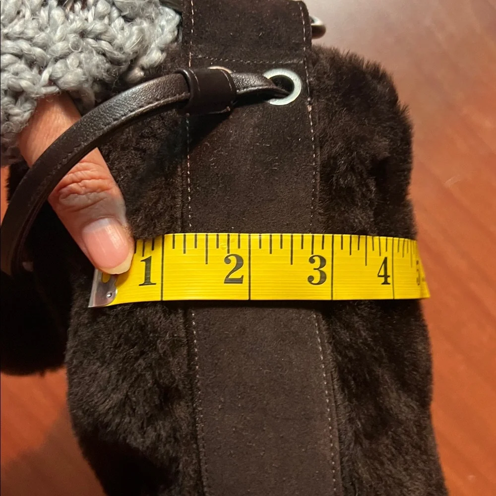 Stuart Weitzman chocolate velvet brown shoulder purse with brass‎ accents